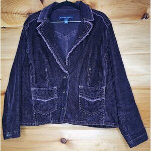 BANDOLINO BLU Plum WOMENS SIZE 0X CORDUROY FRINGE EDGE JACKET Light Button Coat